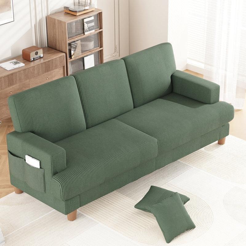 Yeşil Kadife Masif Ahşap 3 Kişilik Aletsiz Kurulum Koltuk - 221 cm - 151822