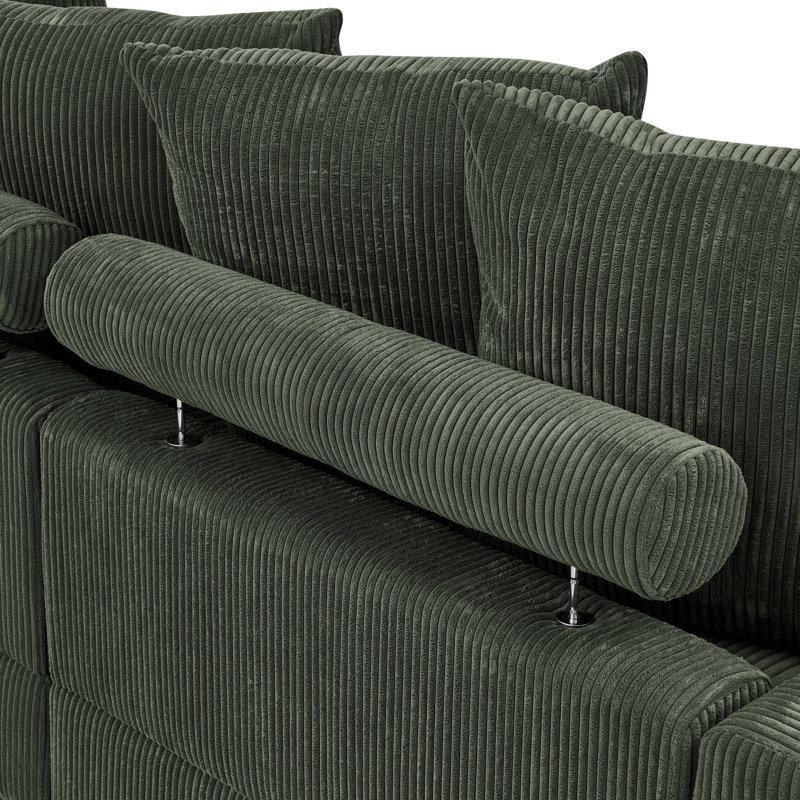 Yeşil Kadife Masif Ahşap Ayaklı Modüler Ayarlanabilir Başlıklı Puflu Koltuk - 310 cm - 151660