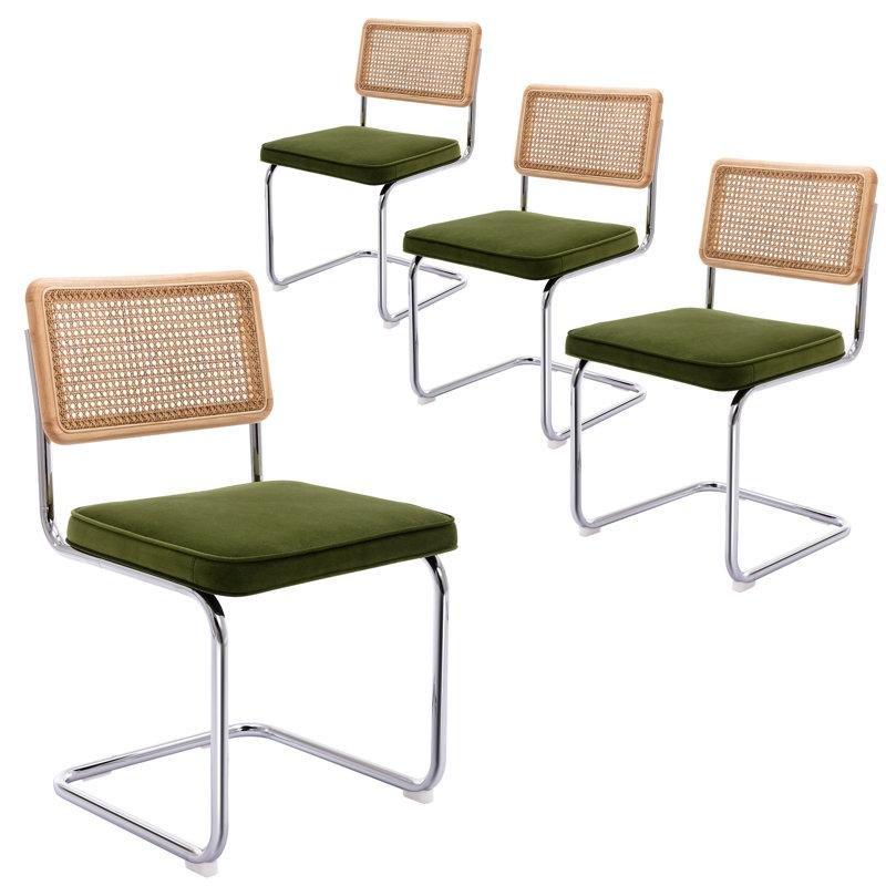 Yeşil Kadife Rattan Sırtlı Metal C Tipi Konsol Bohem Sandalye - 4lü Set - 145536