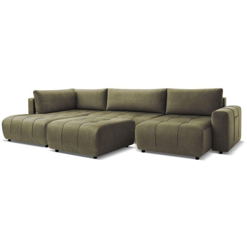 Yeşil Kadife Yataklı Sandıklı Puflu Panoramik Sağ Köşe Koltuk - 153924