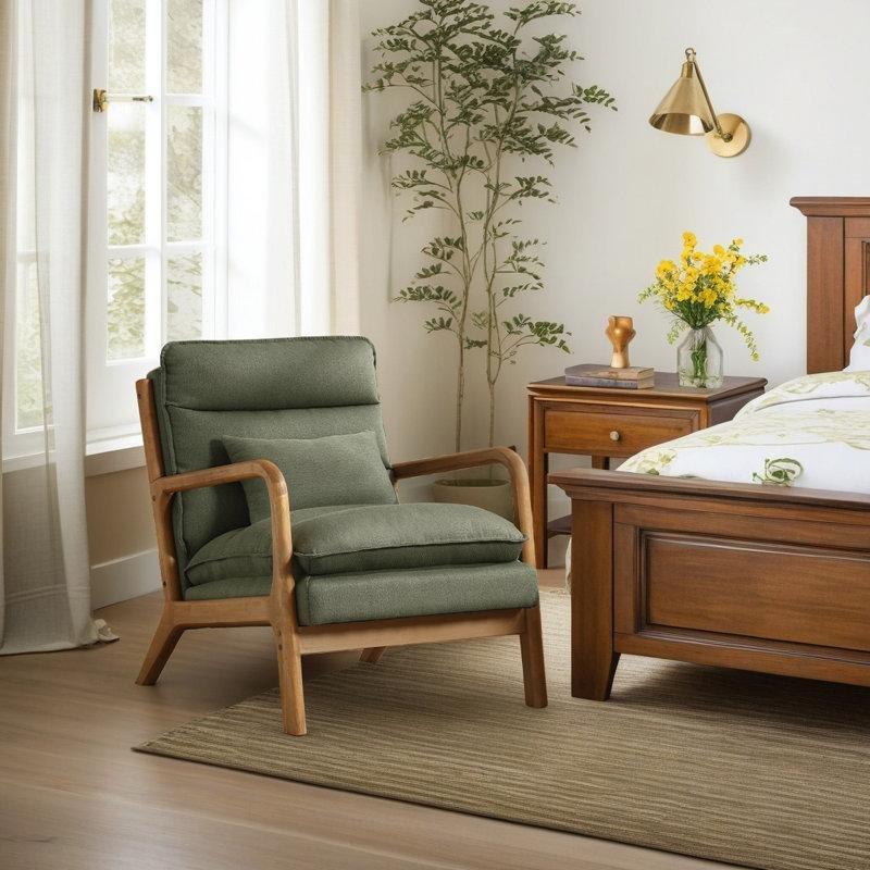 Yeşil Keten Kauçuk Ağacı Bel Destek Yastıklı Berjer Koltuk - 2'li Set - 156736