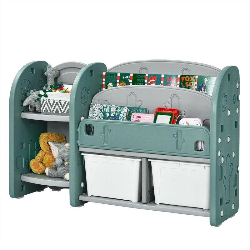 Yeşil Kitaplıklı ve Sepetli Plastik Oyuncak Dolabı - 119 cm - 150471
