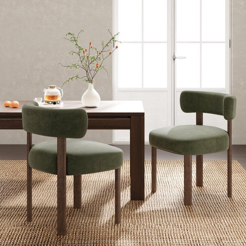 Yeşil Kumaş Döşemeli Masif Ahşap Yemek Masası Sandalyesi - 2li Set - 146790