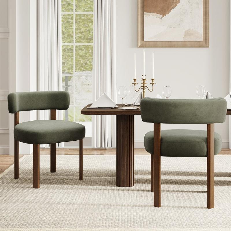 Yeşil Kumaş Döşemeli Masif Ahşap Yemek Masası Sandalyesi - 2li Set - 146790