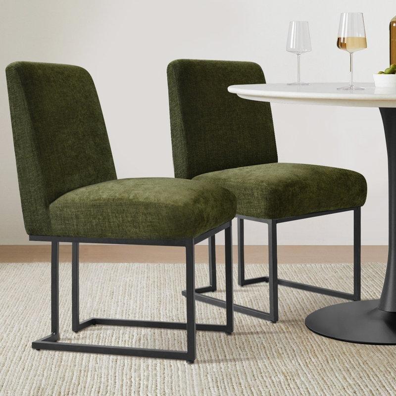 Yeşil Kumaş Döşemeli Metal Kızak Tabanlı Sandalye 2li Set - 146604