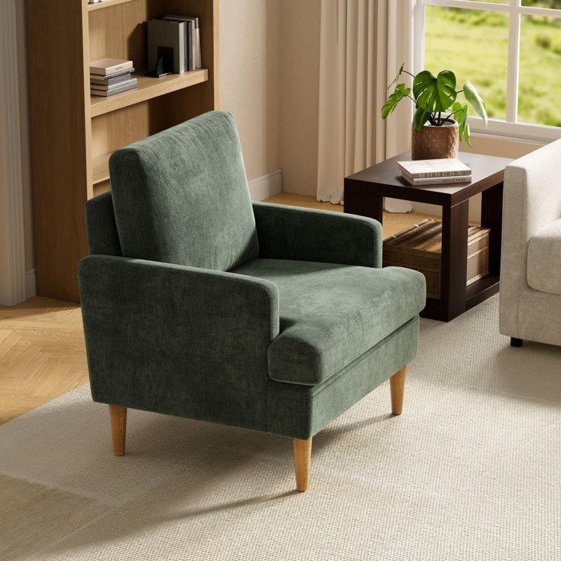 Yeşil Şönil Kumaş Masif Ahşap Ayaklı Berjer Koltuk - 156718