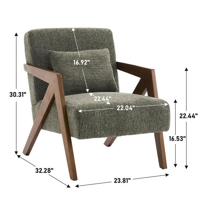 Yeşil Şönil Kumaş Masif Ahşap Ayaklı Yastıklı Berjer Koltuk - 156748