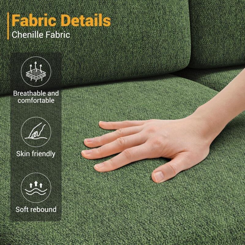 Yeşil Şönil Kumaş Modüler Puflu L Şeklinde 3 Kişilik Köşe Koltuk - 244x146 cm - 152968