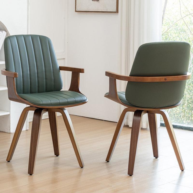 Yeşil Suni Deri Döşemeli Döner Kolçaklı Ceviz Sandalye 2li Set - 145716