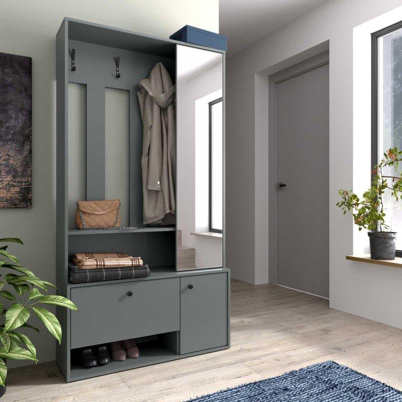 Yeşil Taş Aynalı Metal Askılıklı Portmanto Vestiyer - 100x190 cm - 159100