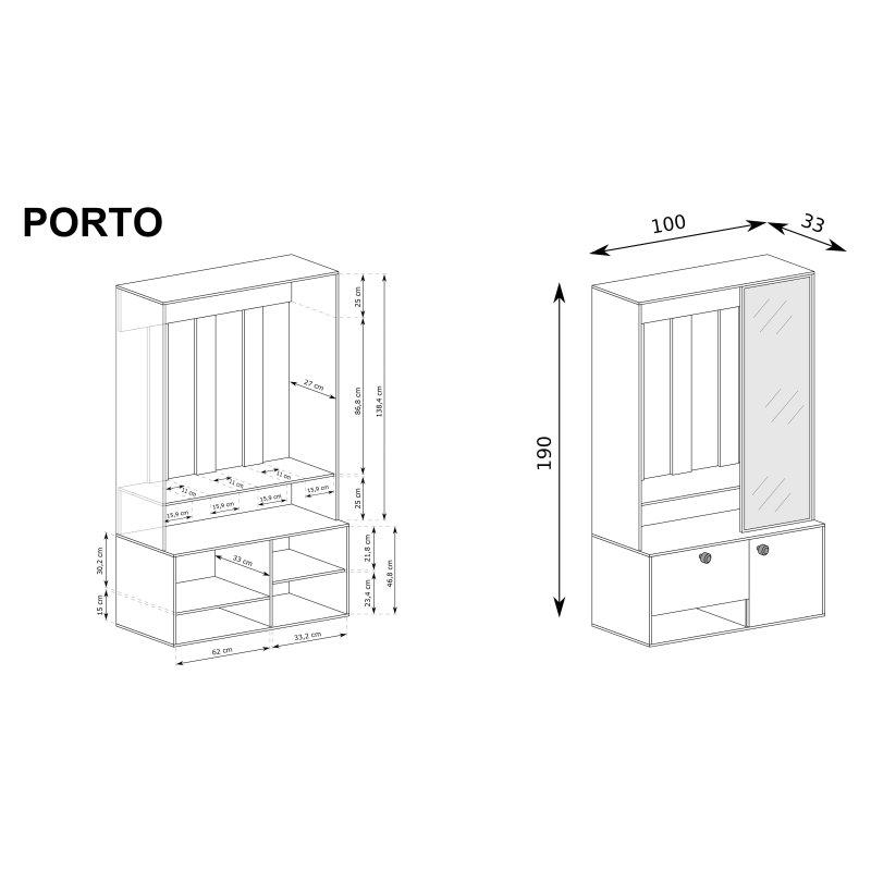 Yeşil Taş Aynalı Metal Askılıklı Portmanto Vestiyer - 100x190 cm - 159100