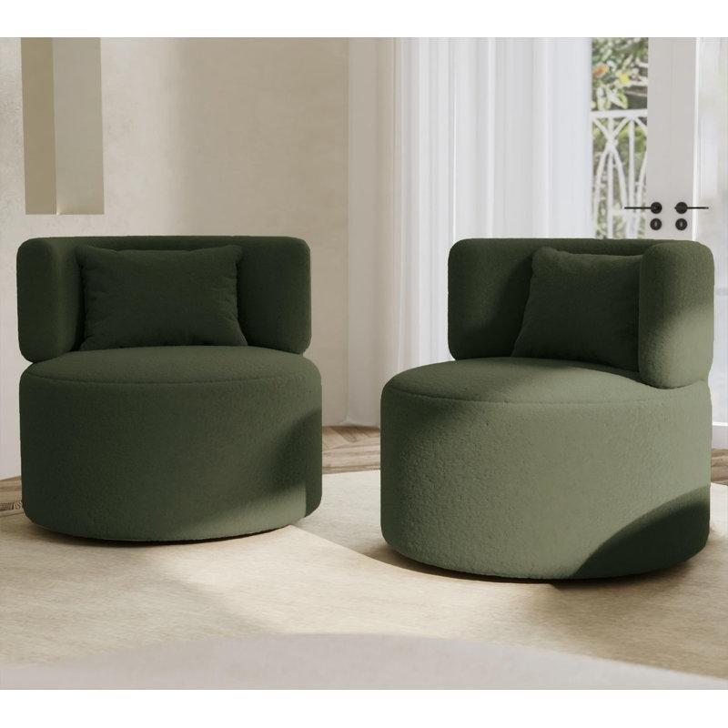 Yeşil Teddy Kumaş 360 Derece Dönerli Fıçı Berjer Koltuk Seti - 2 Adet - 156226