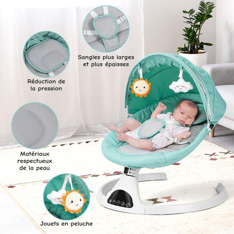 Yeşil Uzaktan Kumandalı Bluetooth Müzikli 5 Kademeli Elektrikli Ana Kucağı Beşik - 61x61x72 cm - 162418