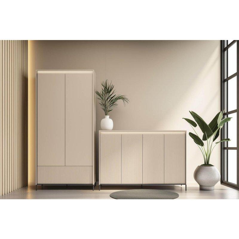Yivli Tasarımlı Aynalı Metal Ayaklı İki Parçalı Portmanto Vestiyer Seti - 254 cm - 158743