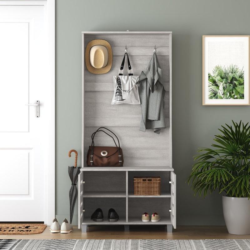 Yonga Levha Oturaklı Ayakkabılıklı 3 Askılı Portmanto Vestiyer - 80 cm - 159835
