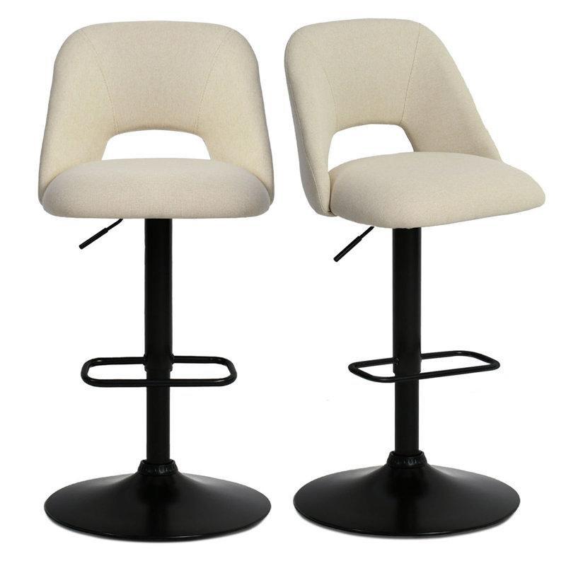 Yulaf Rengi Kumaş Döşemeli 360° Döner Amortisörlü Metal Bar Sandalyesi 2li Set - 147906