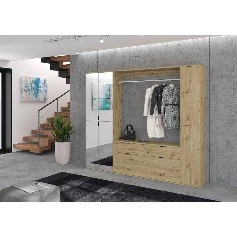 Zanaatkar Ahşap Desenli 5 Parçalı 6 Kapaklı Çekmeceli Portmanto Vestiyer - 152x193 cm - 159286