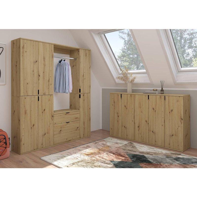 Zanaatkar Ahşap Desenli 5 Parçalı 6 Kapaklı Çekmeceli Portmanto Vestiyer - 152x193 cm - 159286