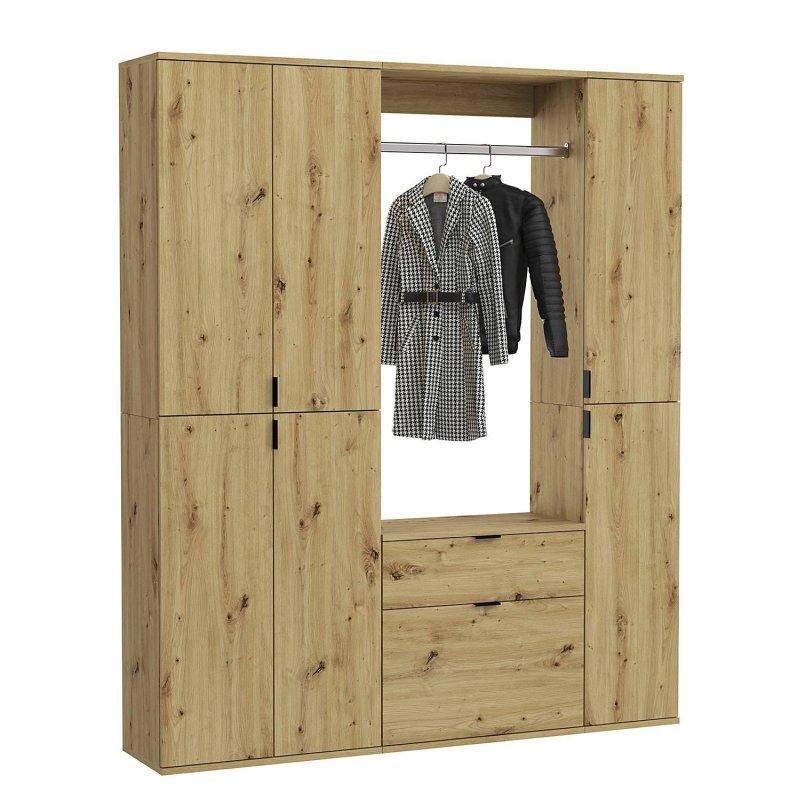 Zanaatkar Ahşap Desenli 5 Parçalı 6 Kapaklı Çekmeceli Portmanto Vestiyer - 152x193 cm - 159286