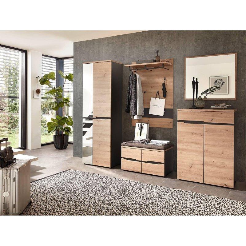 Zanaatkar Meşe Dekor ve Grafit Suntalam 4 Parçalı Aynalı Oturaklı Portmanto Vestiyer Seti - 225 cm - 158998