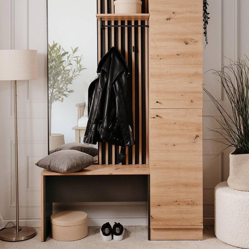 Zanaatkar Meşe ve Antrasit 2 Kapaklı Metal Kulplu Portmanto Vestiyer - 122x190 cm - 158905