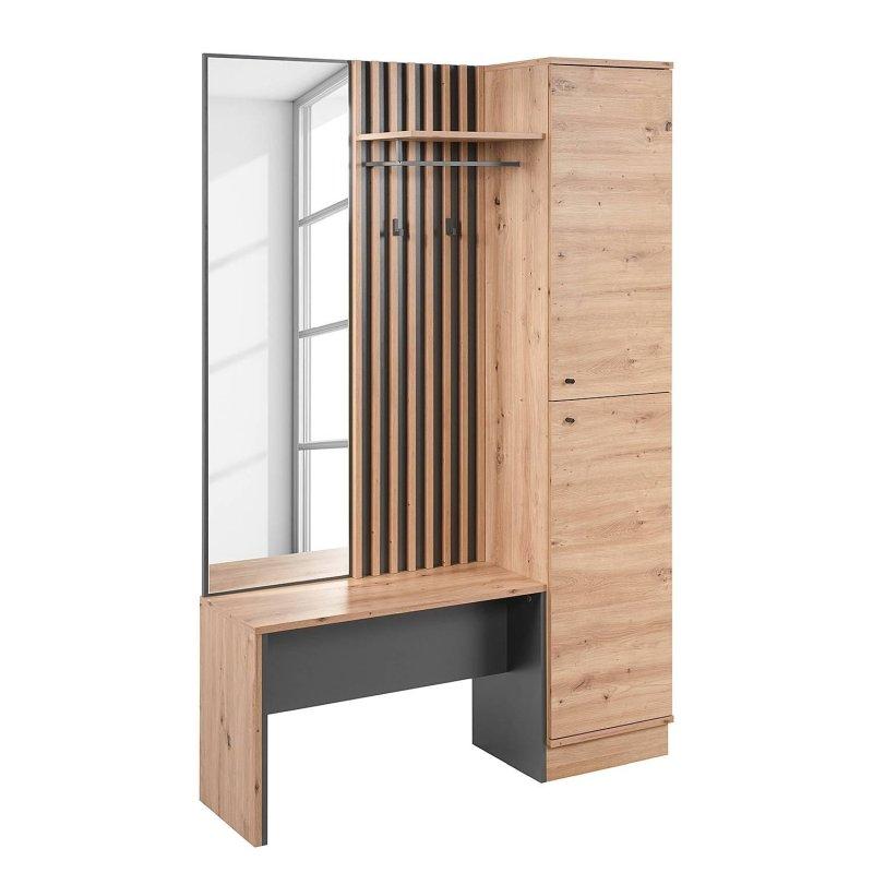 Zanaatkar Meşe ve Antrasit 2 Kapaklı Metal Kulplu Portmanto Vestiyer - 122x190 cm - 158905