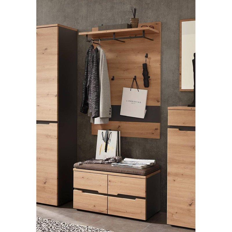 Zanaatkar Meşe ve Grafit Oturma Minderli 2 Parçalı Portmanto Vestiyer Seti - 80 cm - 158992