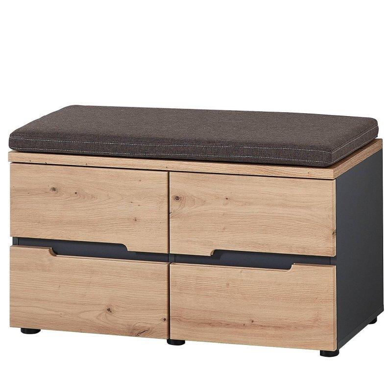 Zanaatkar Meşe ve Grafit Oturma Minderli 2 Parçalı Portmanto Vestiyer Seti - 80 cm - 158992