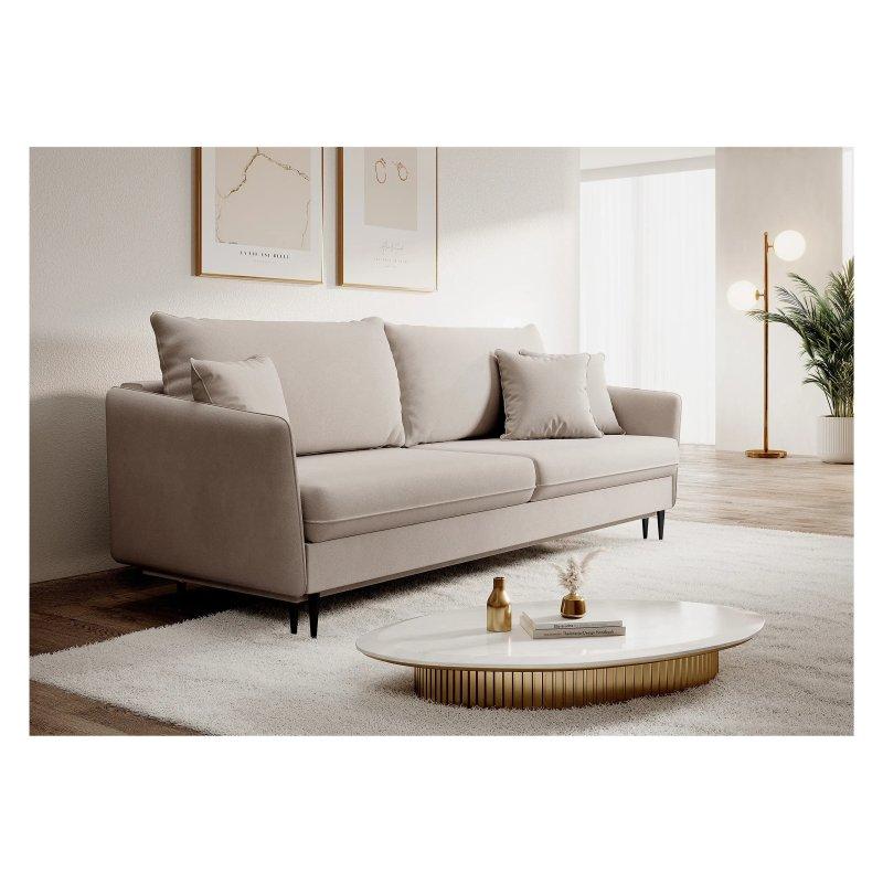 Zeytin Yeşili Su İtici Kadife Üç Kişilik Siyah Ayaklı Koltuk - 221 cm - 155206