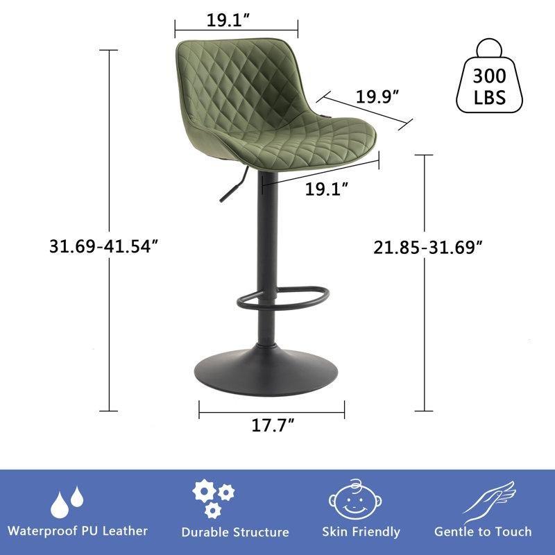 Zeytin Yeşili Suni Deri Sırtlı Döner Amortisörlü Metal Bar Sandalyesi 4lü Set - 148317