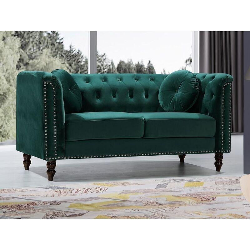 Zümrüt Yeşili Kadife Chesterfield 2 Kişilik Koltuk - 163x77x79 cm - 152229