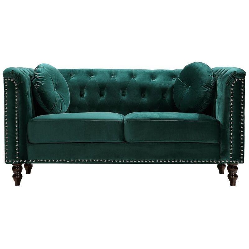 Zümrüt Yeşili Kadife Chesterfield 2 Kişilik Koltuk - 163x77x79 cm - 152229