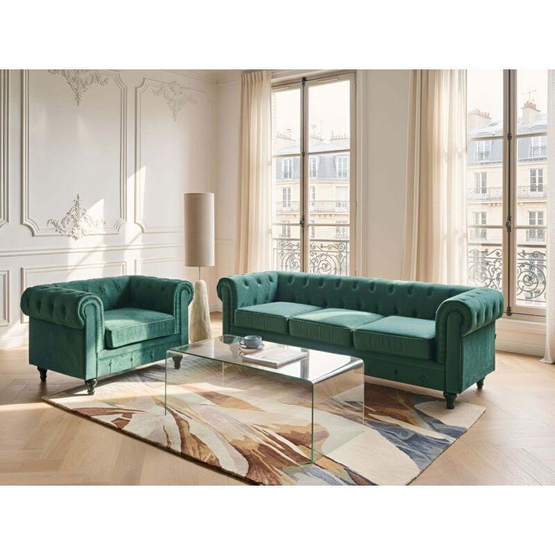 Zümrüt Yeşili Kadife Kapitoneli Chesterfield 31 Koltuk Takımı - 154198