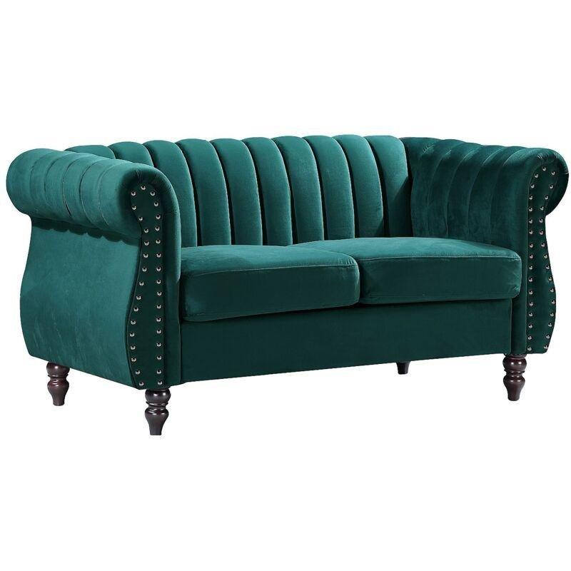 Zümrüt Yeşili Kadife Zımbalı Chesterfield İki Kişilik Koltuk - 150 cm - 152310