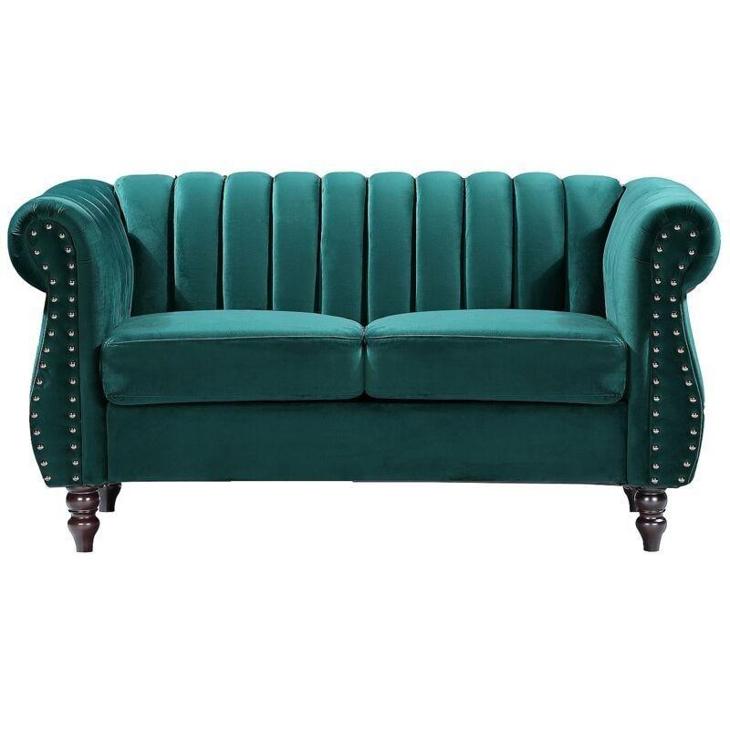 Zümrüt Yeşili Kadife Zımbalı Chesterfield İki Kişilik Koltuk - 150 cm - 152310