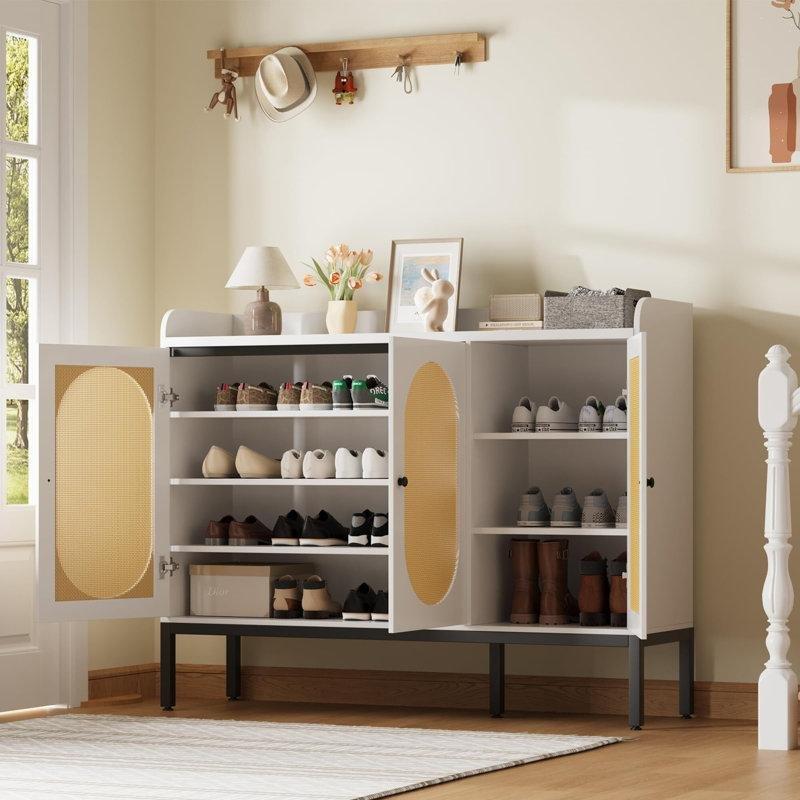 3 Rattan Kapaklı Ayarlanabilir Raflı MDF Ayakkabılık Dolabı - 118 cm - 228664