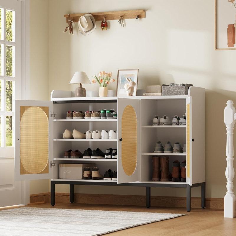 3 Rattan Kapaklı Ayarlanabilir Raflı MDF Ayakkabılık Dolabı - 118 cm - 228664