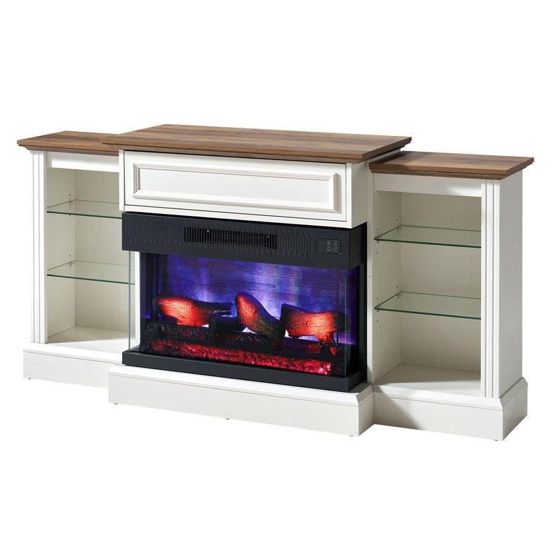 3 Taraflı Cam Şömineli RGB Aydınlatmalı MDF TV Ünitesi - 178 cm - 220268