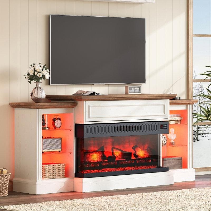 3 Taraflı Cam Şömineli RGB Aydınlatmalı MDF TV Ünitesi - 178 cm - 220268