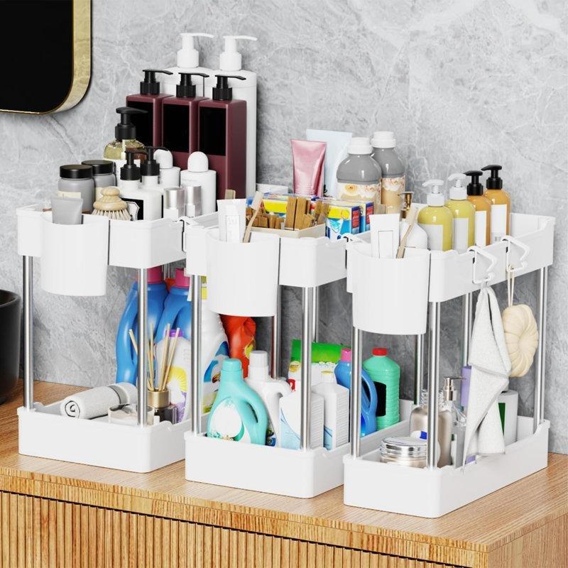 3lü Set 2 Katlı Asılabilir Bardaklı Ayarlanabilir Plastik ve Metal Dolap İçi Raf - 183283