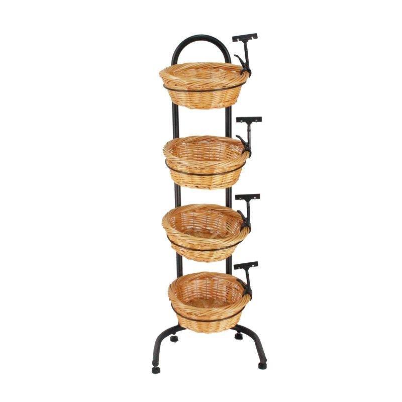 4 Katlı Hasır Sepetli Metal Ayaklı Yuvarlak Sebzelik - 117x41 cm - 177502