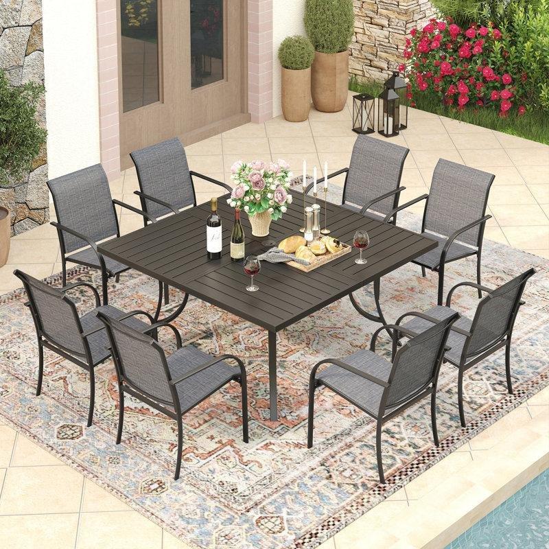 8 Kişilik Metal İstiflenebilir Şemsiye Delikli Bahçe Masa Takımı - 151x151 cm - 217123