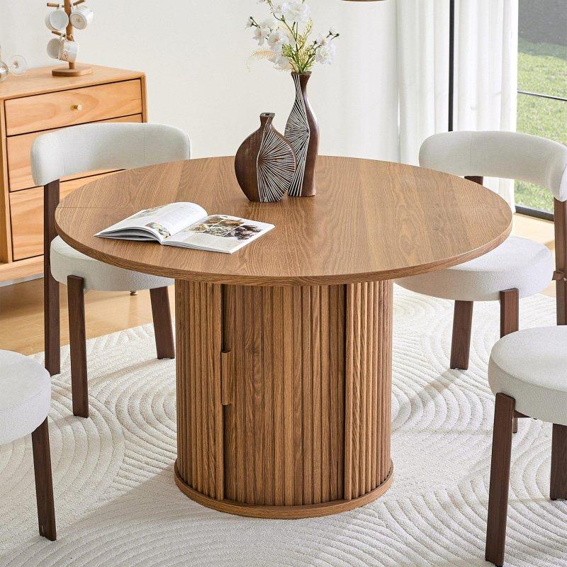 Açık Ahşap MDF Sürgülü Kapaklı Yuvarlak Bohem Yemek Masası - Ø120 cm - 236221