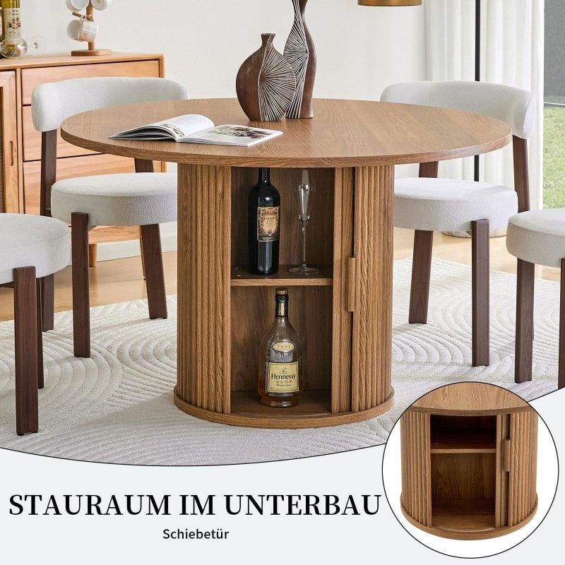 Açık Ahşap MDF Sürgülü Kapaklı Yuvarlak Bohem Yemek Masası - Ø120 cm - 236221