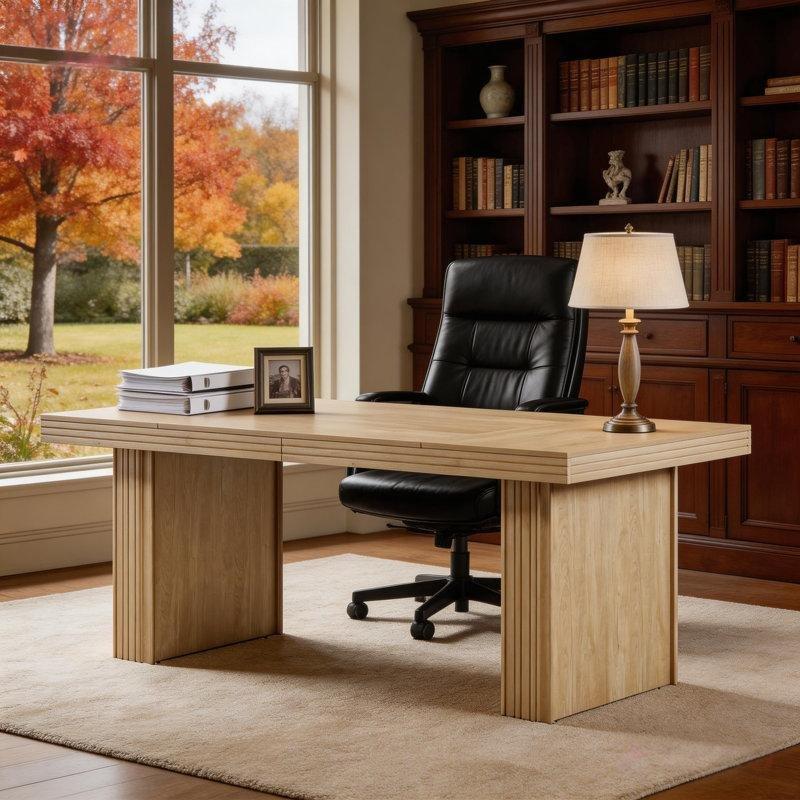 Açık Ahşap Rengi Endüstriyel Ahşap Geniş Yönetici Ofis Masası - 161x81 cm - 177257