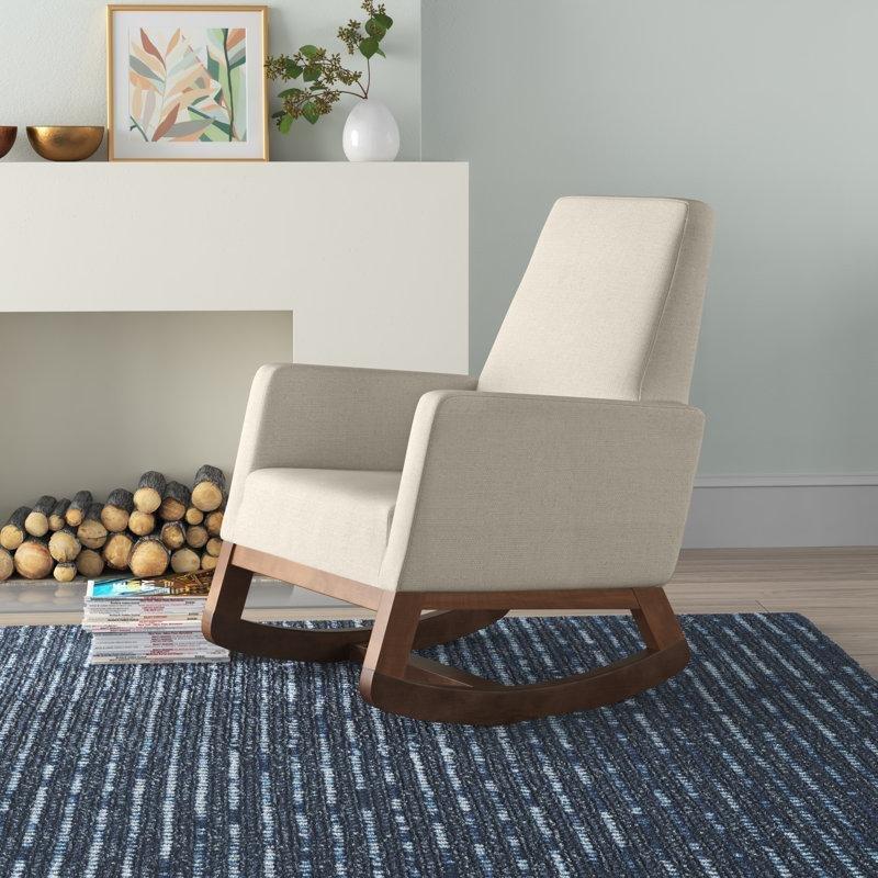 Açık Bej Kumaş Döşemeli Masif Ahşap Yüksek Sırtlı Sallanan Sandalye - 95x67x95 cm - 219532 Açık Bej Kumaş Döşemeli Masif Ahşap Yüksek Sırtlı Sallanan Sandalye - 95x67x95 cm - 219532