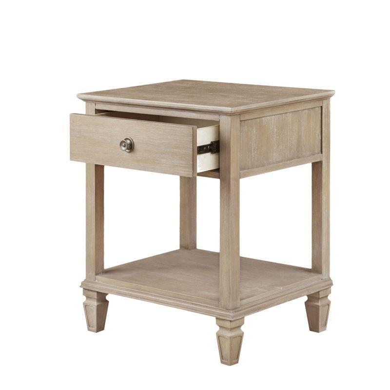 Açık Doğal Renk Masif Ahşap Raflı ve Tek Çekmeceli Komodin - 61x49 cm - 223305
