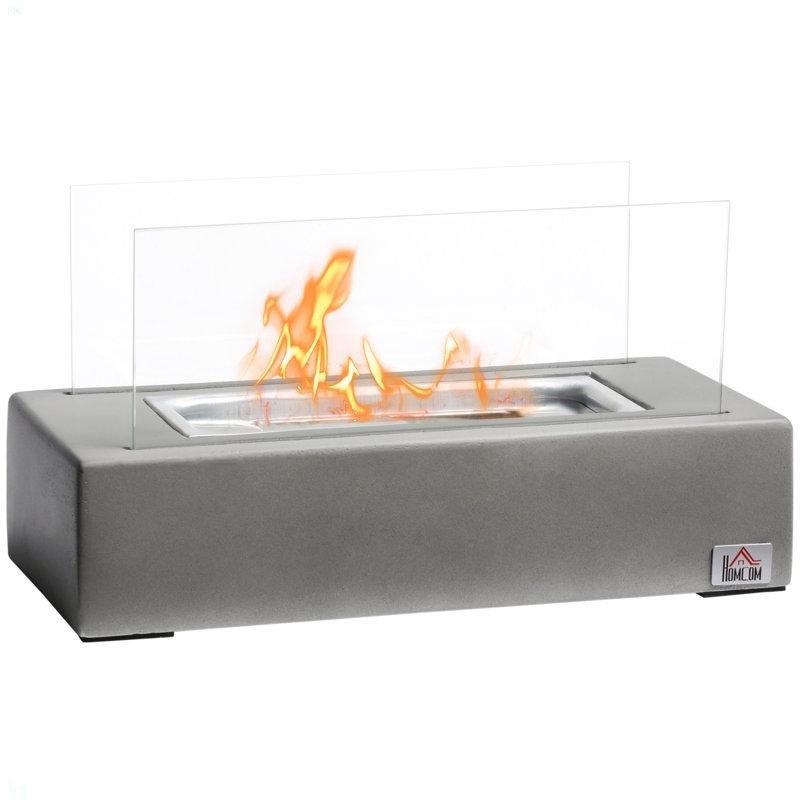 Açık Gri Beton Paslanmaz Çelik Kapaklı Masaüstü Bioethanol Şömine - 34x16 cm - 187973