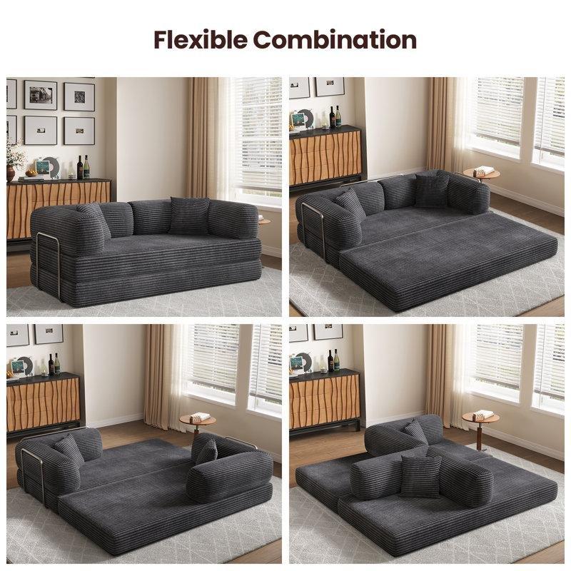 Açık Gri Fitilli Kadife 4ü 1 Arada Katlanır Yataklı Koltuk - 196333