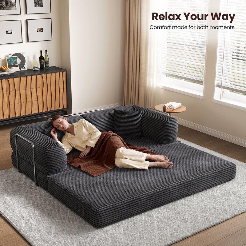 Açık Gri Fitilli Kadife 4ü 1 Arada Katlanır Yataklı Koltuk - 196333